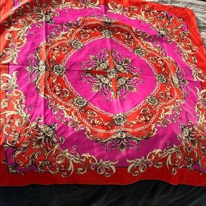 Vibrant Red and Pink Patterned Scarf